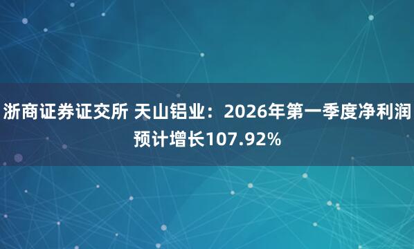 浙商证券证交所 天山铝业：2026年第一季度净利润预计增长107.92%