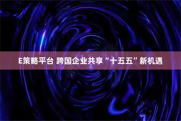 E策略平台 跨国企业共享“十五五”新机遇