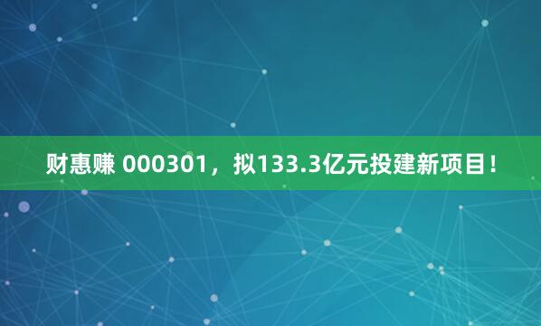 财惠赚 000301，拟133.3亿元投建新项目！