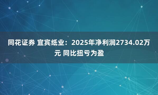 同花证券 宜宾纸业：2025年净利润2734.02万元 同比扭亏为盈